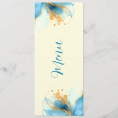 Abstracte Blauw & Goud Waterverf bruiloft Menu (Voorkant)