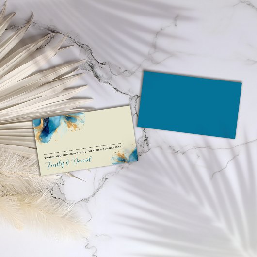 Abstracte Blauw & Goud Waterverf bruiloft Plaatskaartje