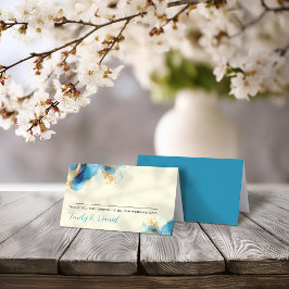 Abstracte Blauw & Goud Waterverf bruiloft Plaatskaartje