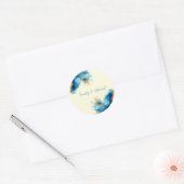 Abstracte Blauw & Goud Waterverf bruiloft Ronde Sticker (Envelop)