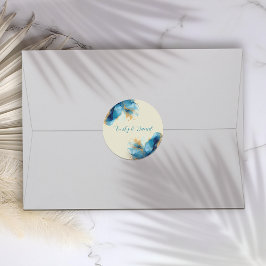 Abstracte Blauw & Goud Waterverf bruiloft Ronde Sticker
