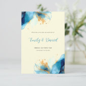 Abstracte Blauw & Goud Waterverf bruiloft Save The Date (Staand voorkant)