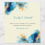 Abstracte Blauw & Goud Waterverf bruiloft Wijn Etiket (Enkel label)