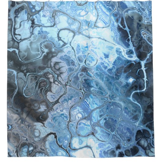 Abstracte blauw & grijs marmeren ijsvloeistof text douchegordijn (Voorkant)