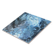 Abstracte blauw & grijs marmeren ijsvloeistof text tegeltje (Zijkant)