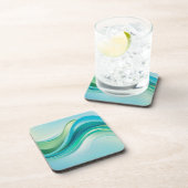 Abstracte blauw-groene oceaangolflijnen bier onderzetter (Rechterzijde)