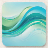 Abstracte blauw-groene oceaangolflijnen bier onderzetter (Voorkant)