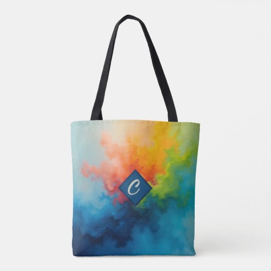 Abstracte blauw groene verf giet tote bag (Achterkant)