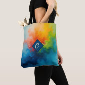 Abstracte blauw groene verf giet tote bag (Dichtbij)