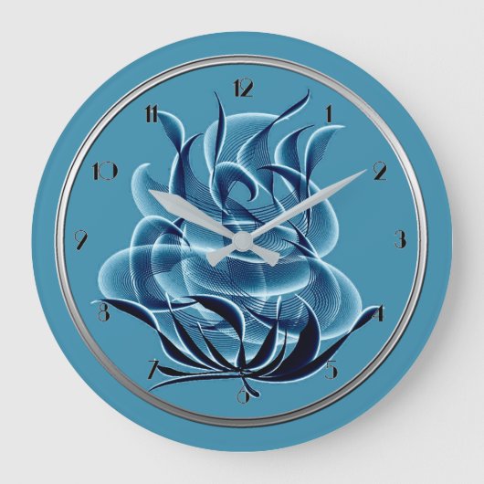 Abstracte blauw Roos wandklok (Voorkant)