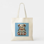 Abstracte blauw roze teddybear shopping canvas tas (Achterkant)
