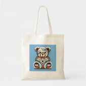 Abstracte blauw roze teddybear shopping canvas tas (Voorkant)