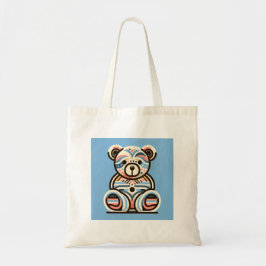 Abstracte blauw roze teddybear shopping canvas tas