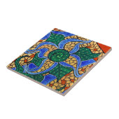 Abstracte blauw ventilatorkeramische kunststapel tegeltje (Zijkant)