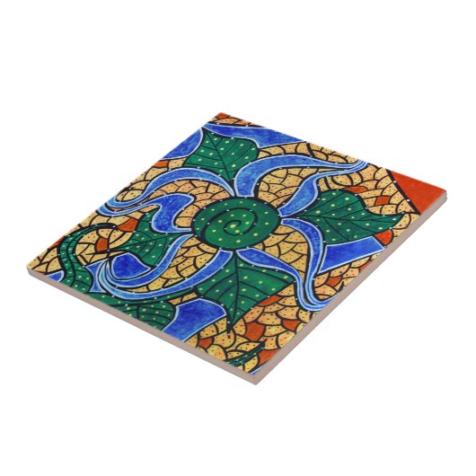 Abstracte blauw ventilatorkeramische kunststapel tegeltje (Zijkant)