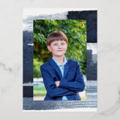 Abstracte blauw vergulde foto bar mitswa real folie uitnodiging (Achterkant)