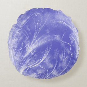 Abstracte Blauw Witte Paardebloemen en vuurvliegje Rond Kussen