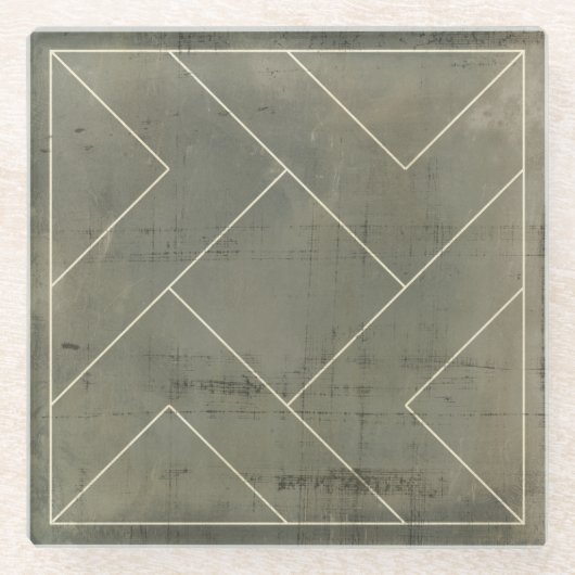 Abstracte blauwdruk met geometrische vormen glazen onderzetter (Voorkant)