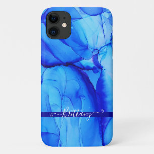 Abstracte blauwe, aangepaste, unieke kunstcirkels Case-Mate iPhone case