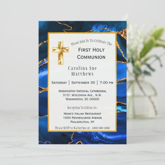 Abstracte Blauwe Agate Waterverf Communauteit Kaart (Staand voorkant)