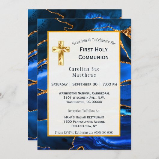 Abstracte Blauwe Agate Waterverf Communauteit Kaart (Voorkant / Achterkant)