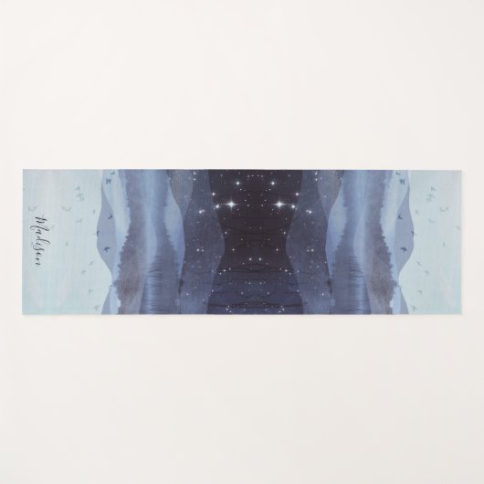 Abstracte blauwe bergen sterren op maat yogamat (Voorkant (horizontaal))