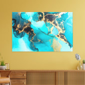 Abstracte blauwe, Blauwgroen en goudalcoholinkt Canvas Afdruk (Insitu (Woonkamer))
