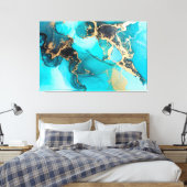Abstracte blauwe, Blauwgroen en goudalcoholinkt Canvas Afdruk (Insitu (Slaapkamer))