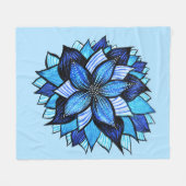 Abstracte blauwe bloem  Floral Mandala Ink Art Fleece Deken (Voorkant (Horizontaal))