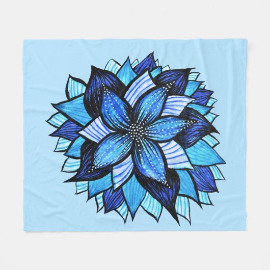 Abstracte blauwe bloem Floral Mandala Ink Art Fleece Deken (Voorkant (Horizontaal))