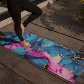 Abstracte Blauwe Bloem Gouden Bloem Elegant Roze Yogamat