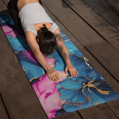 Abstracte Blauwe Bloem Gouden Bloem Elegant Roze Yogamat