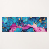 Abstracte Blauwe Bloem Gouden Bloem Elegant Roze Yogamat (Voorkant (horizontaal))