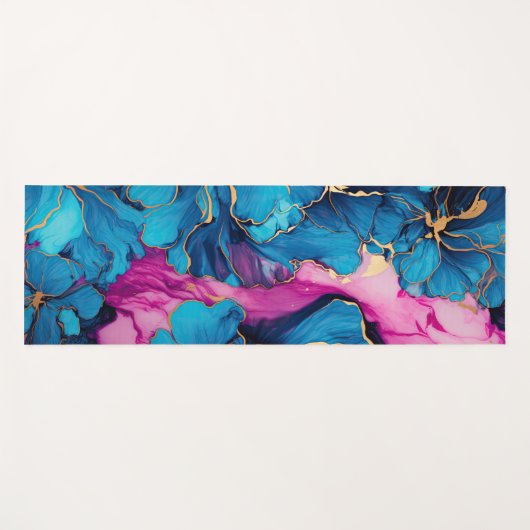 Abstracte Blauwe Bloem Gouden Bloem Elegant Roze Yogamat (Voorkant (horizontaal))