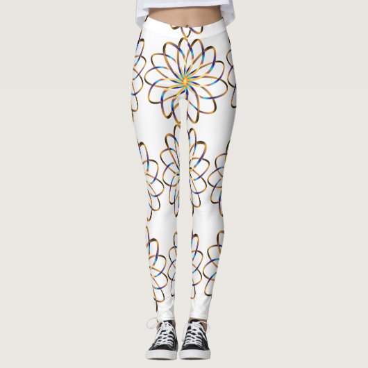 abstracte blauwe bloem leggings (Voorkant)