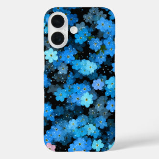 Abstracte Blauwe Bloemen iPhone 16 Hoesje