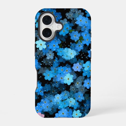 Abstracte Blauwe Bloemen iPhone 16 Hoesje (Achterkant)