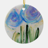 Abstracte blauwe bloemen keramisch ornament (Voorkant)