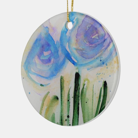 Abstracte blauwe bloemen keramisch ornament (Links)