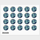 Abstracte Blauwe Blossom Floral Ronde Sticker (Vel)