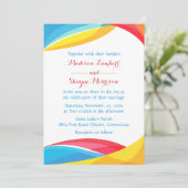 Abstracte blauwe bruiloft regenbooggolven rood en  kaart (Staand voorkant)