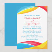 Abstracte blauwe bruiloft regenbooggolven rood en  kaart (Voorkant / Achterkant)