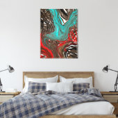 Abstracte blauwe, bruine en rode vochtige kunst canvas afdruk (Insitu (Slaapkamer))