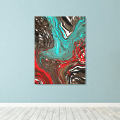 Abstracte blauwe, bruine en rode vochtige kunst canvas afdruk (Insitu (Houten vloer))