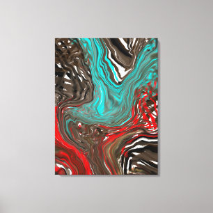 Abstracte blauwe, bruine en rode vochtige kunst canvas afdruk