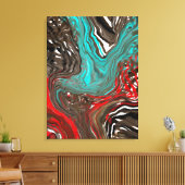 Abstracte blauwe, bruine en rode vochtige kunst canvas afdruk (Insitu (Woonkamer))