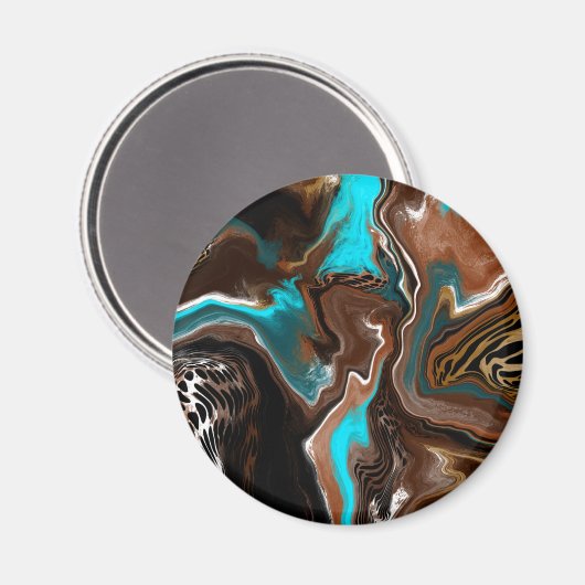 Abstracte blauwe, bruine en zwarte kunst magneet (Voorkant / Achterkant)