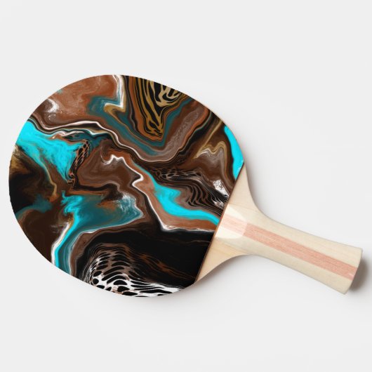 Abstracte blauwe, bruine en zwarte kunst tafeltennisbatje (Zijkant)