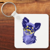 Abstracte Blauwe Chihuahua Sleutelhanger (Voorkant)