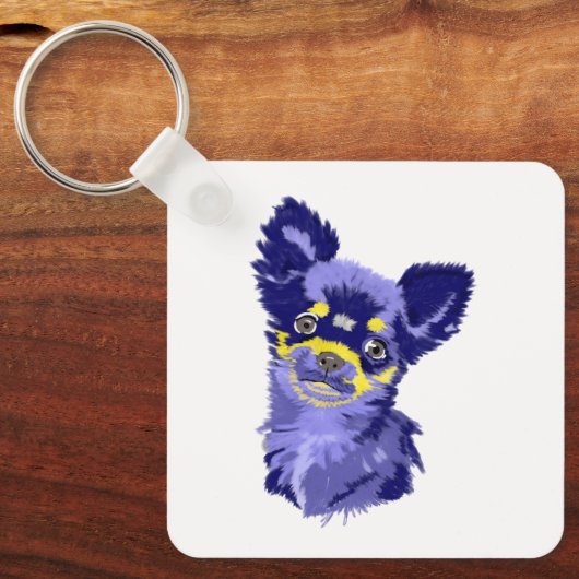 Abstracte Blauwe Chihuahua Sleutelhanger (Voorkant)